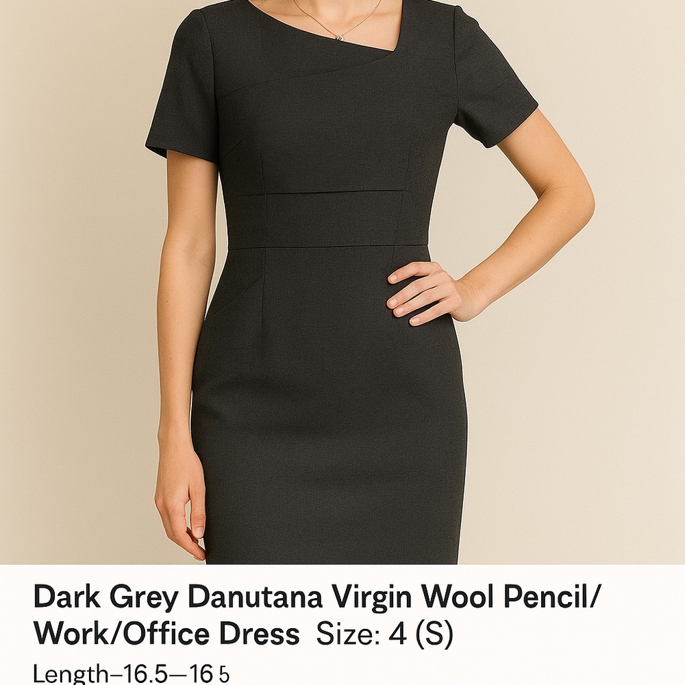 Dark Grey Danuta Virgin Wool Pencil Dress by BOSS Hugo Boss 📏 Size: 4 (Small) | - Picture 2 of 12